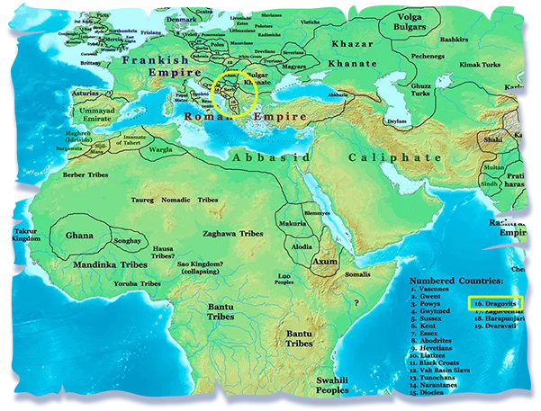 Medieval map showing the Dragovits territory