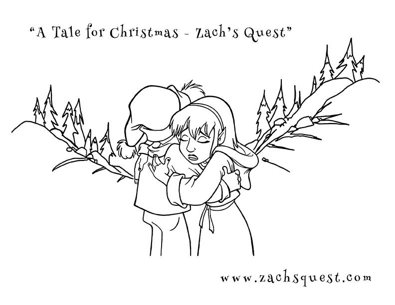 Zach's Quest - Free Angie hugging Zach Christmas coloring book page