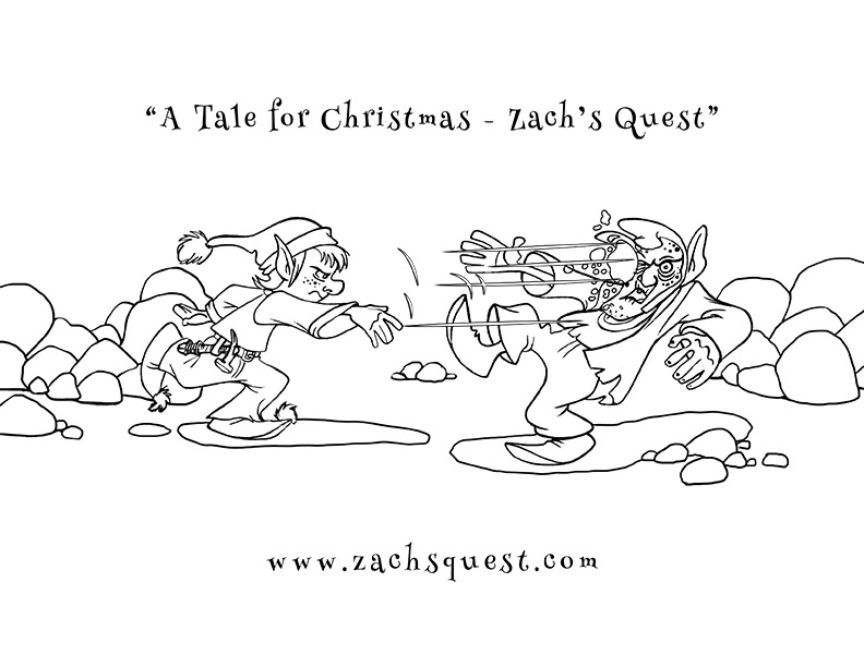 Zach's Quest - Free elf and goblin Christmas coloring book page